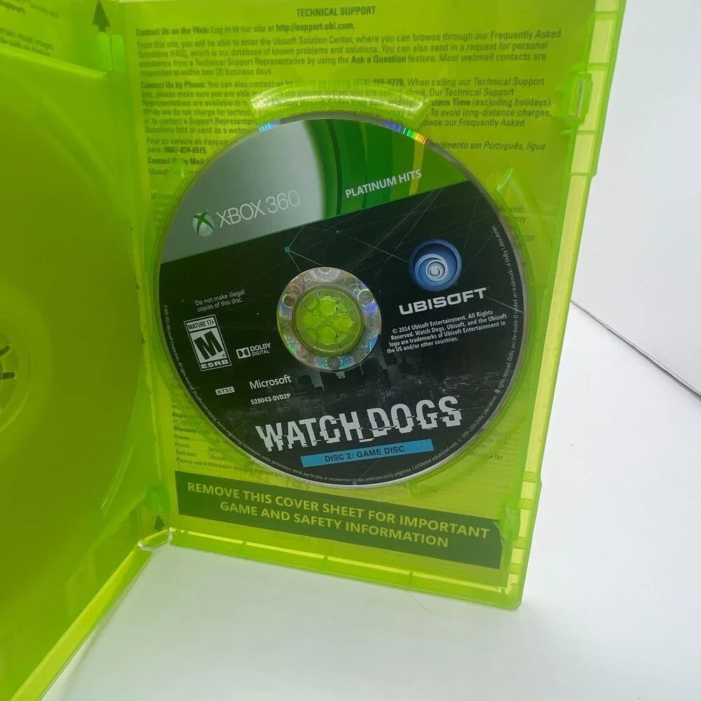 Watch Dogs Ubisoft Platinum Hits Open World Action (Xbox 360, 2014) No Manual